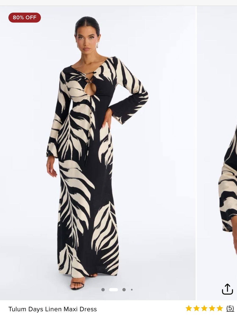 Fashion Nova Black and Cream Leaf-Print Maxi Dress